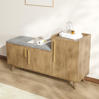 HMR 47" Shoe Storage Bench with 3 Doors & 5 Shelves - Walnut, Right Hand