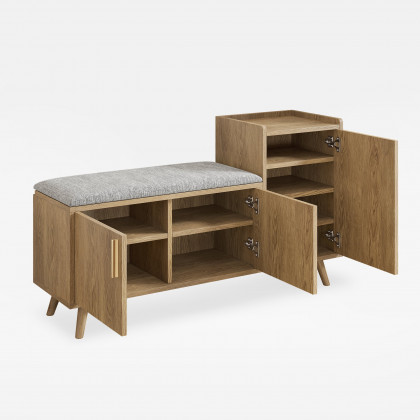 HMR 47" Shoe Storage Bench with 3 Doors & 5 Shelves - Walnut, Right Hand