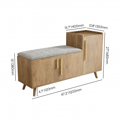 HMR 47" Shoe Storage Bench with 3 Doors & 5 Shelves - Walnut, Right Hand