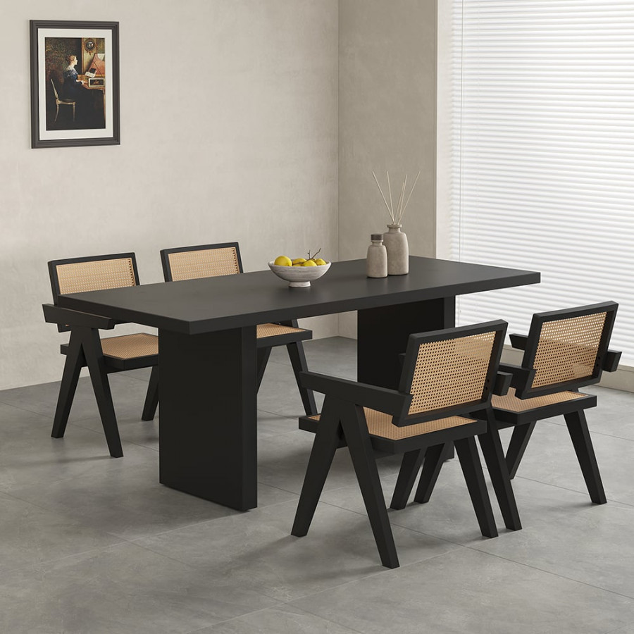 HMR Upoak Series Farmhouse Rectangle Wood Dining Table - Black, 63"L x 27.6"W x 29.5"H
