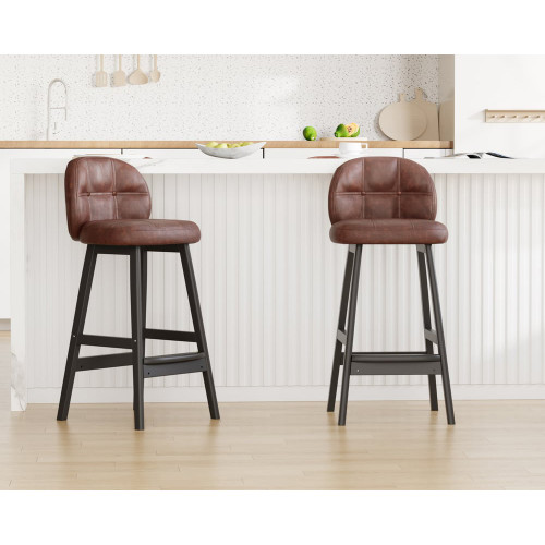 HMR Rustic 25" Bar Stools with PU Leather Upholstery (Set of 2) - Brown