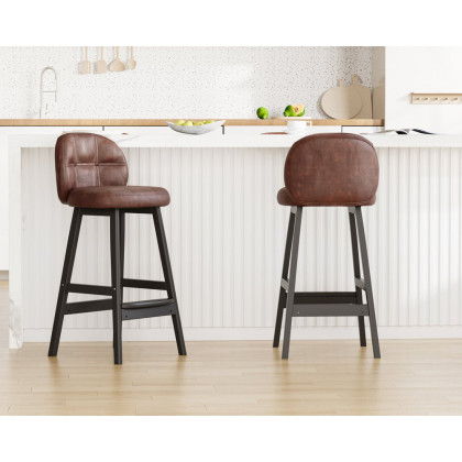 HMR Rustic 25" Bar Stools with PU Leather Upholstery (Set of 2) - Brown