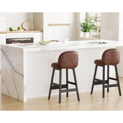 HMR Rustic 25" Bar Stools with PU Leather Upholstery (Set of 2) - Brown