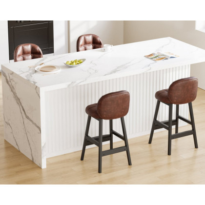 HMR Rustic 25" Bar Stools with PU Leather Upholstery (Set of 2) - Brown