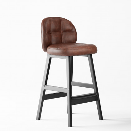 HMR Rustic 25" Bar Stools with PU Leather Upholstery (Set of 2) - Brown