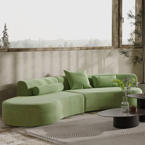 HMR 109" 2-Piece Curved Sectional Sofa with Pillows - Green, Velvet