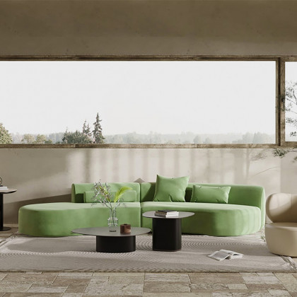 HMR 109" 2-Piece Curved Sectional Sofa with Pillows - Green, Velvet