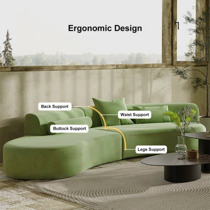 HMR 109" 2-Piece Curved Sectional Sofa with Pillows - Green, Velvet