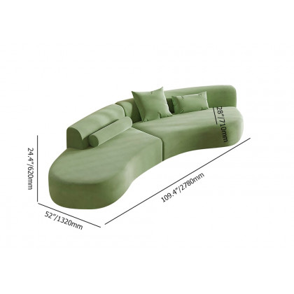 HMR 109" 2-Piece Curved Sectional Sofa with Pillows - Green, Velvet