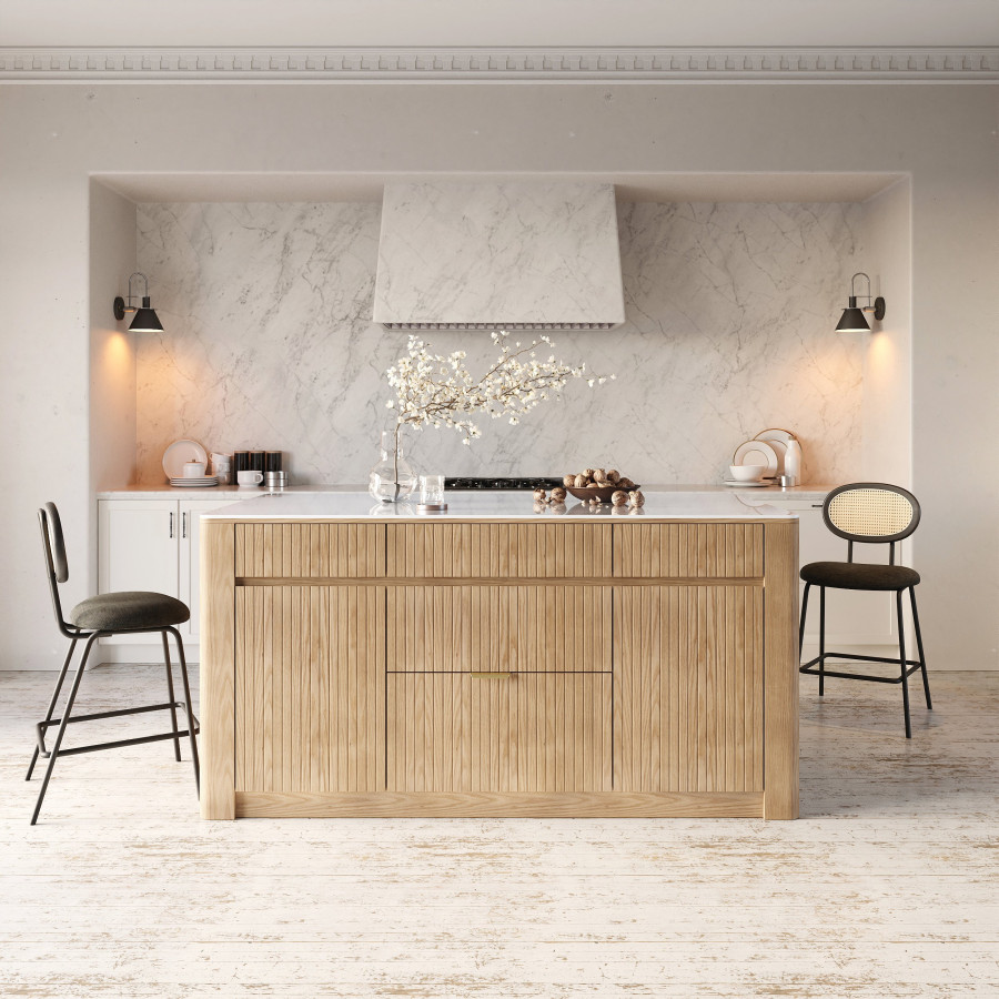 HMR - 72" Sintered Stone Top Solid Wood Kitchen Island with Storage Whitewash