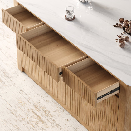 HMR - 72" Sintered Stone Top Solid Wood Kitchen Island with Storage Whitewash