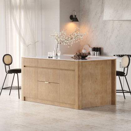 HMR - 72" Sintered Stone Top Solid Wood Kitchen Island with Storage Whitewash