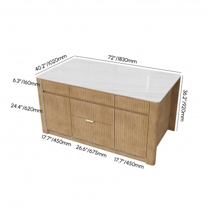 HMR - 72" Sintered Stone Top Solid Wood Kitchen Island with Storage Whitewash