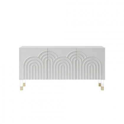 HMR - Modern White Credenza Cabinet 3-Door Wavy Pattern Sideboard Acrylic Legs