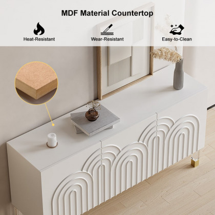 HMR - Modern White Credenza Cabinet 3-Door Wavy Pattern Sideboard Acrylic Legs
