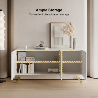 HMR - Modern White Credenza Cabinet 3-Door Wavy Pattern Sideboard Acrylic Legs