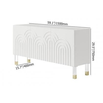 HMR - Modern White Credenza Cabinet 3-Door Wavy Pattern Sideboard Acrylic Legs
