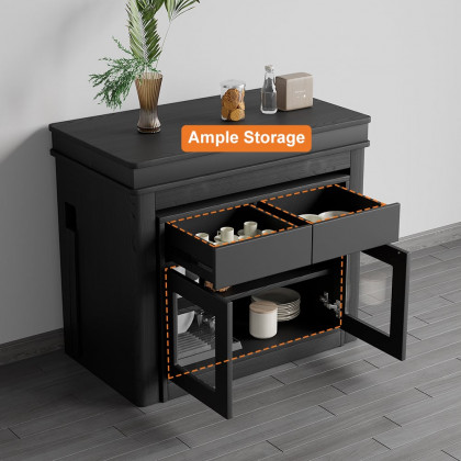 HMR 70.9" Rectangle Folding Wood Dining Table with Sideboard (Seats 2-4 People) - Black