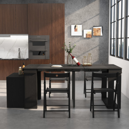 HMR 70.9" Rectangle Folding Wood Dining Table with Sideboard (Seats 2-4 People) - Black