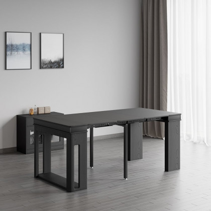 HMR 70.9" Rectangle Folding Wood Dining Table with Sideboard (Seats 2-4 People) - Black