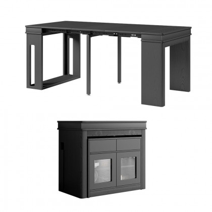 HMR 70.9" Rectangle Folding Wood Dining Table with Sideboard (Seats 2-4 People) - Black