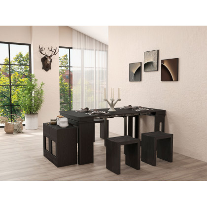 HMR 70.9" Rectangle Folding Wood Dining Table with Sideboard (Seats 2-4 People) - Black