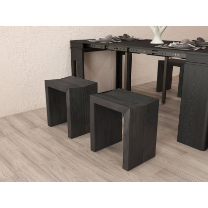 HMR 70.9" Rectangle Folding Wood Dining Table with Sideboard (Seats 2-4 People) - Black