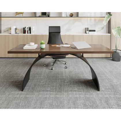 HMR Modern Rectangular Writing Desk & Office Desk Chair Set High Back - Walnut, 63"L x 27.6"W x 29.5"H