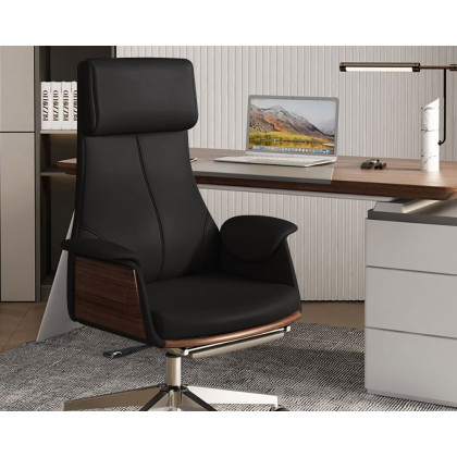 HMR Modern Rectangular Writing Desk & Office Desk Chair Set High Back - Walnut, 63"L x 27.6"W x 29.5"H