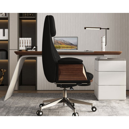 HMR Modern Rectangular Writing Desk & Office Desk Chair Set High Back - Walnut, 63"L x 27.6"W x 29.5"H