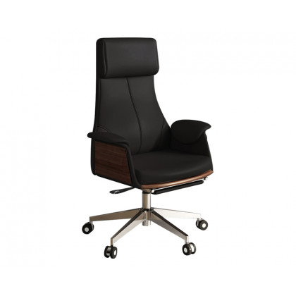 HMR Modern Rectangular Writing Desk & Office Desk Chair Set High Back - Walnut, 63"L x 27.6"W x 29.5"H