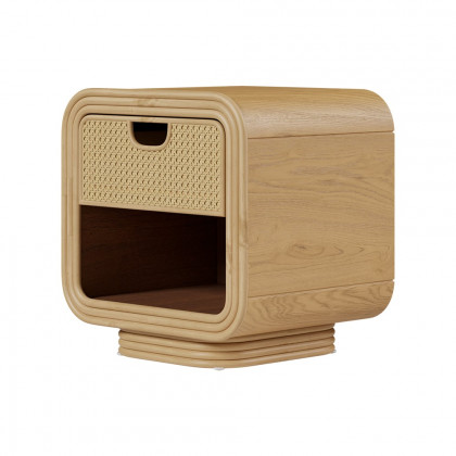 HMR - Boho Rattan Wood Natural Nightstand 1 Drawer Bedside Table with Open Storage