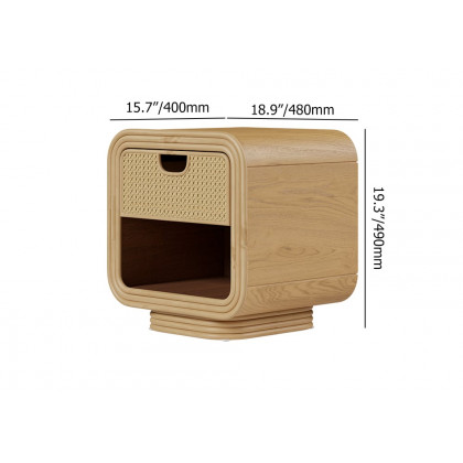HMR - Boho Rattan Wood Natural Nightstand 1 Drawer Bedside Table with Open Storage