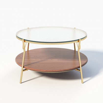 HMR - 30" Glass Top Walnut 2-Tiered Coffee Table