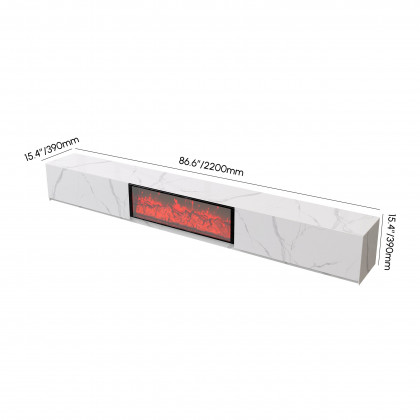 HMR Electric Fireplace TV Stand with 2 Drawers - White, Sintered Stone, 86.6"W×15.4"D×15.4"H