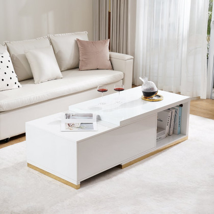 HMR Mordelle Glossy Extendable TV Stand & Coffee Table Set - White, Style A