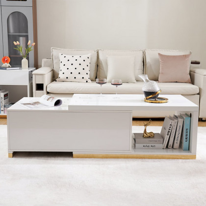 HMR Mordelle Glossy Extendable TV Stand & Coffee Table Set - White, Style A