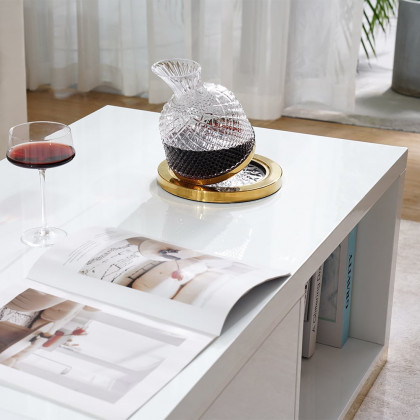 HMR Mordelle Glossy Extendable TV Stand & Coffee Table Set - White, Style A