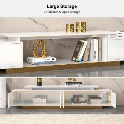 HMR Mordelle Glossy Extendable TV Stand & Coffee Table Set - White, Style A