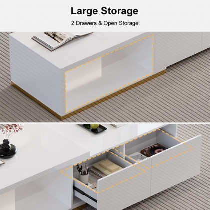 HMR Mordelle Glossy Extendable TV Stand & Coffee Table Set - White, Style A