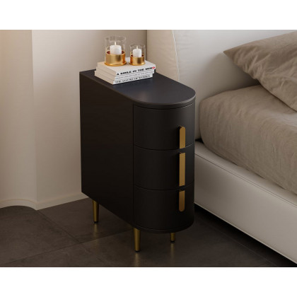HMR Narrow Sintered Stone Top 3-Drawer Nightstand - Black, Single