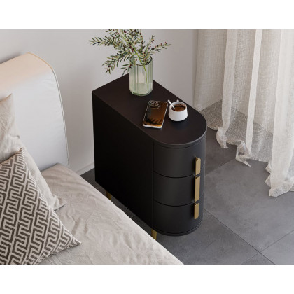 HMR Narrow Sintered Stone Top 3-Drawer Nightstand - Black, Single
