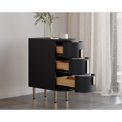 HMR Narrow Sintered Stone Top 3-Drawer Nightstand - Black, Single