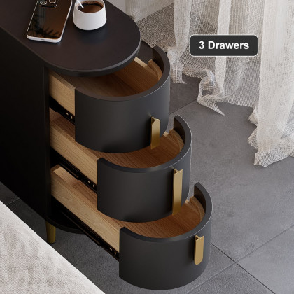 HMR Narrow Sintered Stone Top 3-Drawer Nightstand - Black, Single