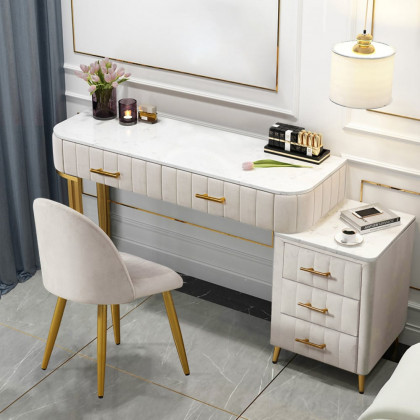 HMR Modern Expandable Makeup Vanity Dressing Table with Chair - White, Velvet