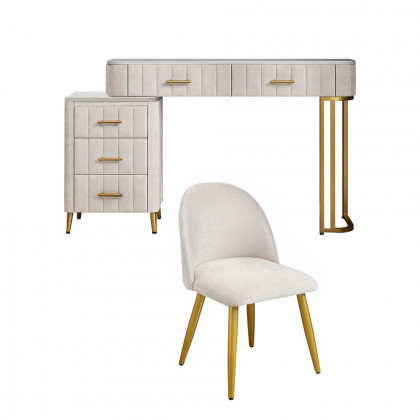 HMR Modern Expandable Makeup Vanity Dressing Table with Chair - White, Velvet
