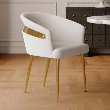 HMR Modern Dining Chair with PU Leather Upholstery - White, 2-Pieces