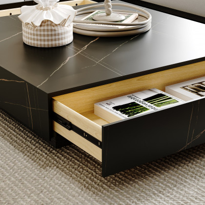 HMR Sintered Stone Electric Fireplace Humidifier TV Stand & 39" Coffee Table Set - Black, 86.6"W x 15.7"D x 10"H