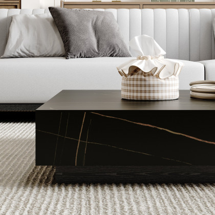 HMR Sintered Stone Electric Fireplace Humidifier TV Stand & 39" Coffee Table Set - Black, 86.6"W x 15.7"D x 10"H