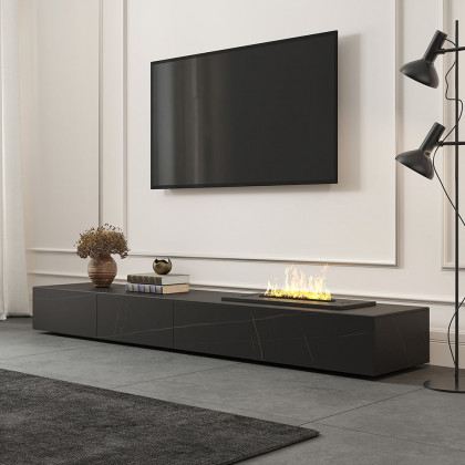 HMR Sintered Stone Electric Fireplace Humidifier TV Stand & 39" Coffee Table Set - Black, 86.6"W x 15.7"D x 10"H
